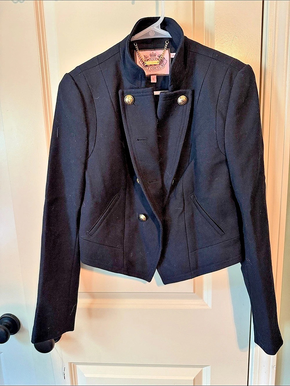 Juicy Couture Wool Military Style Double Breasted Jacket Black Size Small